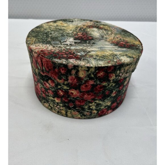 Vintage Paisley Fabric Covered Trinket Storage Sewing Round Box W/Lid - Picture 2 of 5